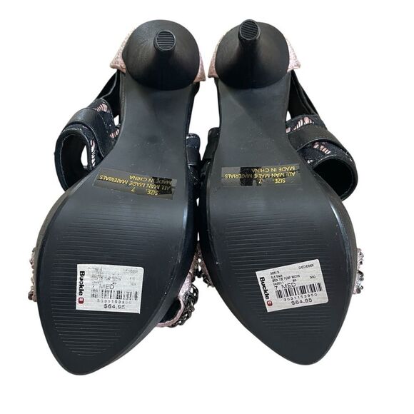 BKE Lace Open Toe Stiletto Sandals Size 7 Buckle Edgy Black Bikercore High Heels - Picture 3 of 12